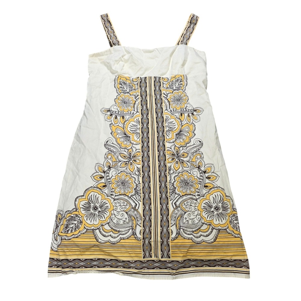 Ann Taylor LOFT Floral Medallion Print Shift Dress Women's Size 10 White Yellow